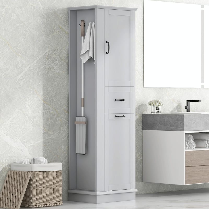 Modern Tall Storage Cabinet with Tilt-Out Compartment and Adjustable Shelves