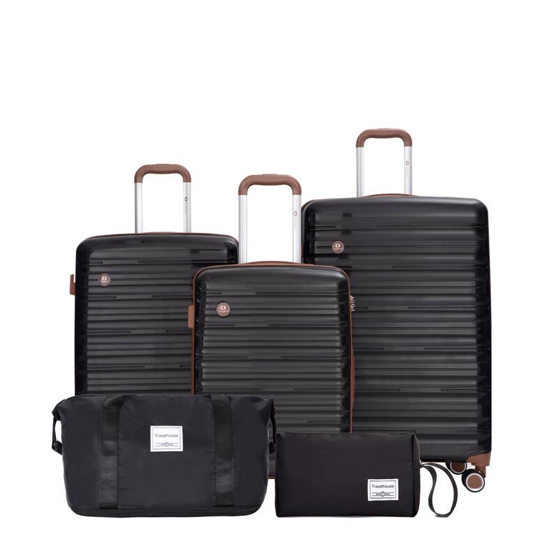 5-Piece, Luggage Sets, Hard-Shell Luggagewith Combination Lock and Spinner Wheels, for Boarding Travel, Black - Black