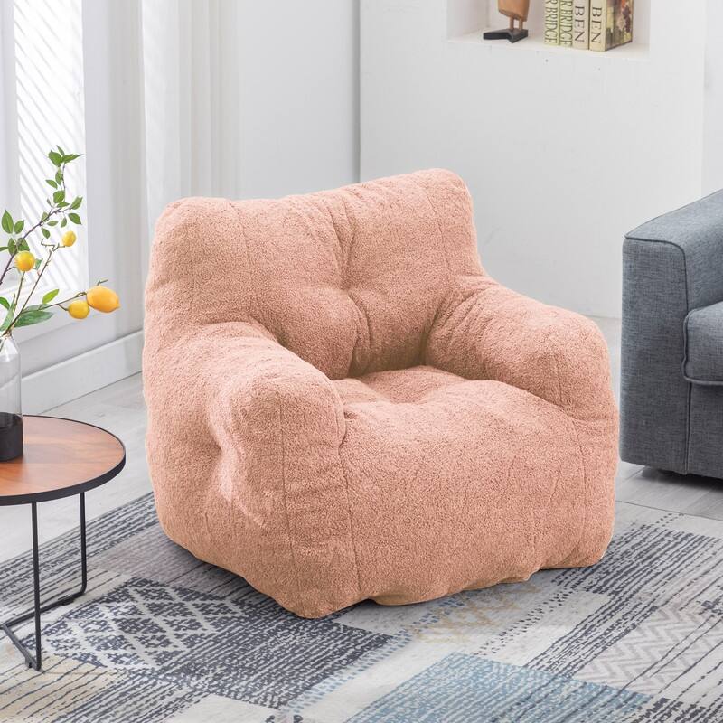 Grondin Mid-Century Modern Faux Fur Fabric Upholstery Bean Bag Chair Tufted Foam Padding Lazy Sofa with Armrests
