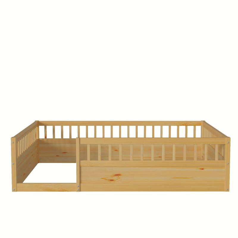 Pine Floor Bed Frame with Fence