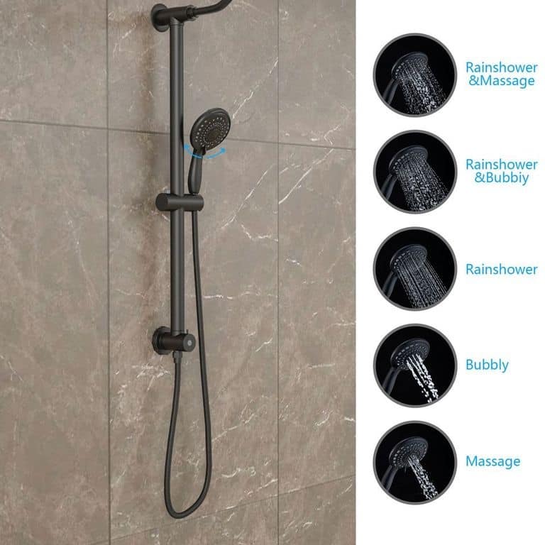 Stainless Steel 10 Inch Shower Head 5-setting Handheld Sprayer with Drill-Free Adjustable Slide Bar and Hose - 10"
