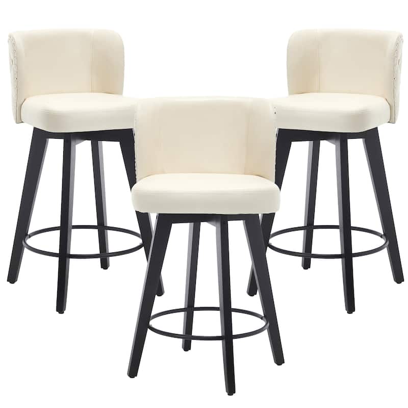 27.5" Faux Leather Upholstered Swivel Counter Height Bar Stool with Wooden Frame, Set of 1/2/3/4