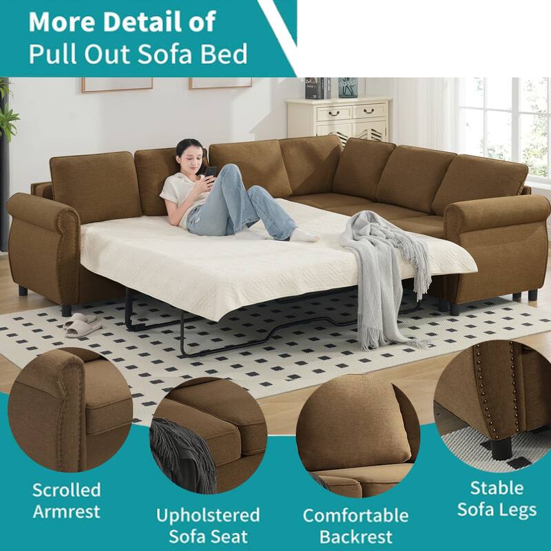 104'' 6-Seat L-Shaped Sectional Sleeper Sofa 2-in-1 Pull Out Couch Bed