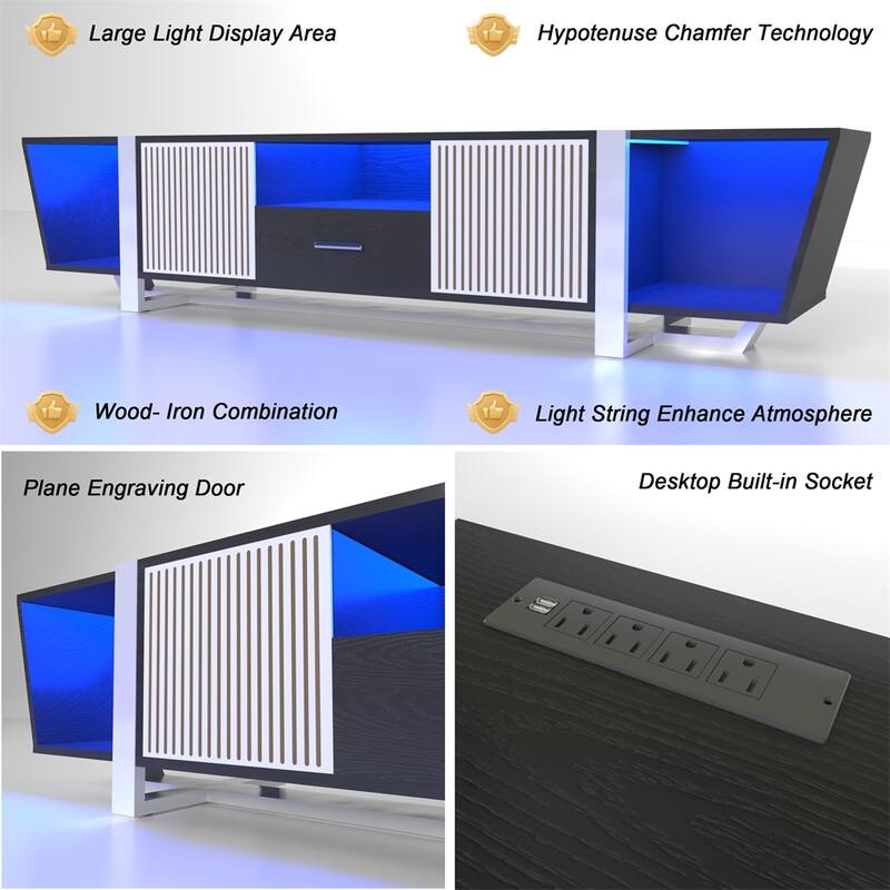TV Console with Large Storage Cabinets,Lights and Remote Control