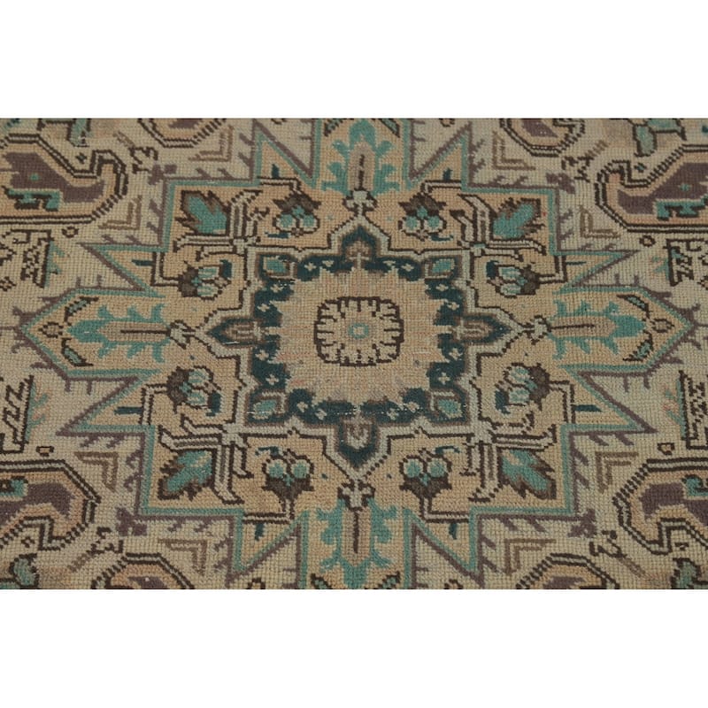 Tabriz Persian Vintage Area Rug Hand-Knotted Peach Wool Carpet - 8'4" x 11'3"