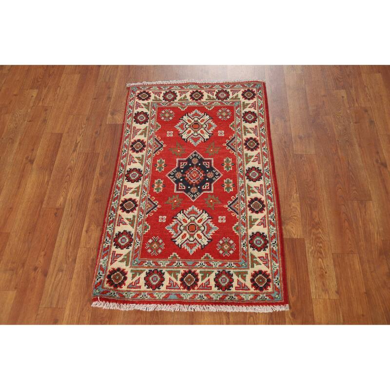 Traditional Kazak Rug Hand-Knotted Wool Carpet - 2'0"x 3'0"