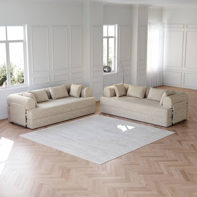 Anmytek Modern Chenille Convertible Sleeper Sofa 78.7" - 2PCS Folding Floor Couch - Khaki