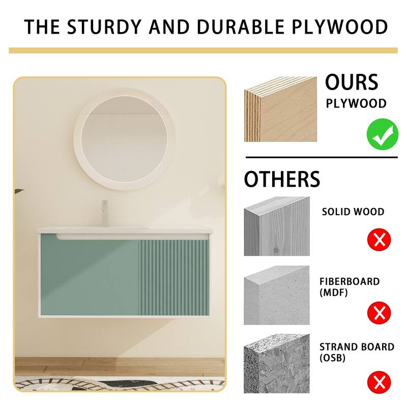 Malwee 32"/36"/40" Floating Bathroom Vanity, Wall Mounted Bathroom Vanity with Ceramic Sink,Soft Close Doors