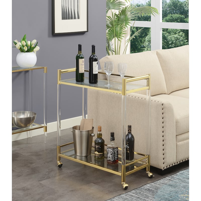 Convenience Concepts Royal Crest 2 Tier Acrylic Glass Bar Cart - Gold Glass