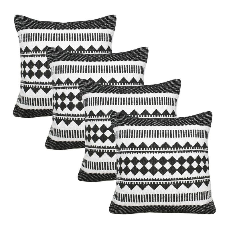 Geometric Striped Square Throw Pillow Covers - 20" - Black and White - Set of 4