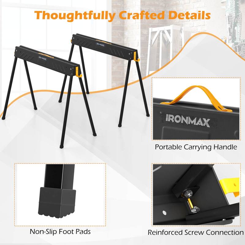 Ironmax 2-Pack Heavy-duty Metal Sawhorses with 2 x 4 Supporting Arms & - See Details