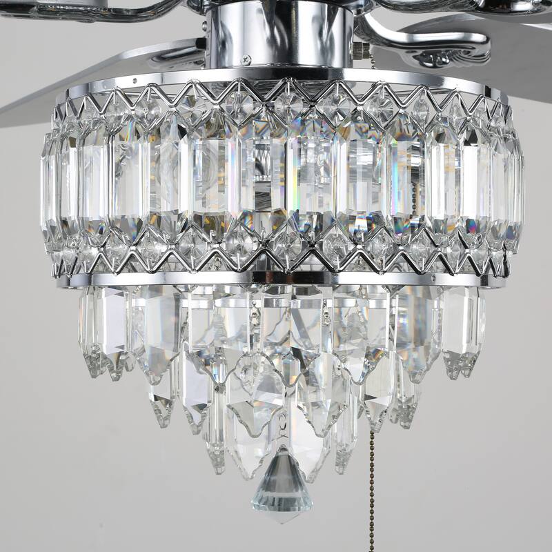 CurveCurio 52-inch Classic Ceiling Fan with Crystal Light Shade, 3 Light, Remote Control and Pull Chain Control for Living Room