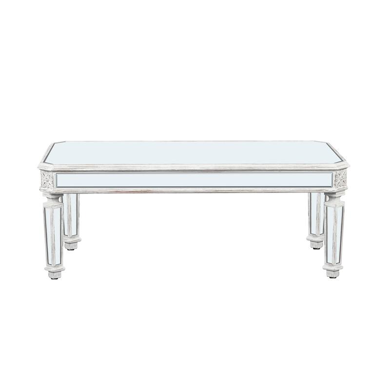 GDF Studio - Lorent Modern Mirrored Coffee Table with Carved Wood Accents