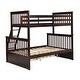 preview thumbnail 6 of 16, Dark Brown Twin over Full Size Solid Wood Stairway Bunk Bed with Ladder and Fence for Bedroom