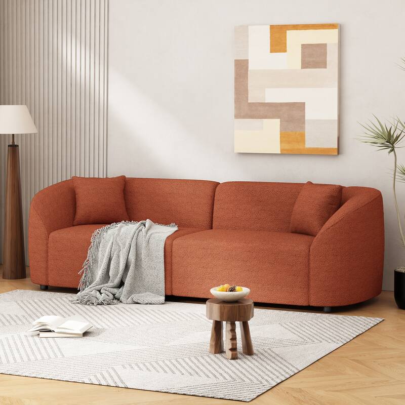 87.5" Modern Curved Bouclé Sofa Couch for Living Room, Oversized 2-Seater Loveseat, Upholstered Sofa for Apartment, Small Space