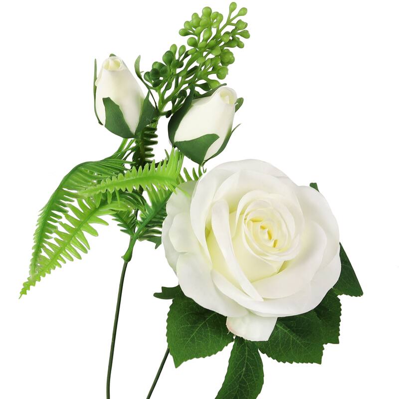 Set of 2 Cream White Artificial Rose Flower Stem Bush Bouquet 18in - 18" L x 10" W x 10" DP