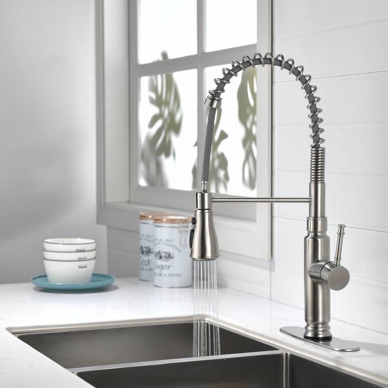 Spring Kitchen Faucet, Single Level Handle and Pull Down Sprayer
