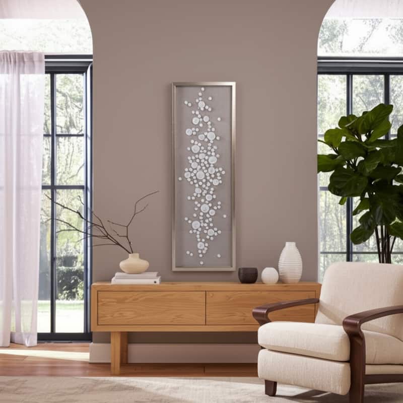 Resin Canvas Wall Art Vertical Floral Design with PS Frame - 47" White - Wood - Brown - 15.75" x 1.25" x 47.25"