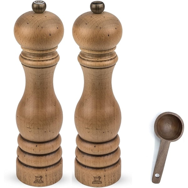 Peugeot Paris Classic Collection Antique Salt & Pepper Mill Natural - With Wooden Spice Scoop (8-3/4 Inches)