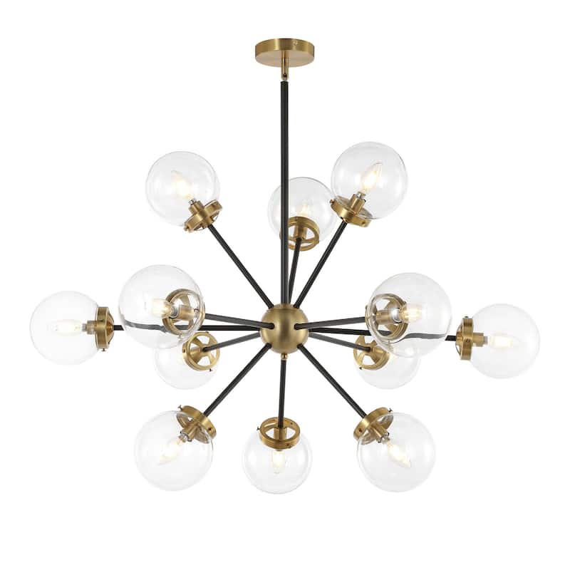 Modern Chandelier Sputnik Black Brass 12-Light Glass 39"