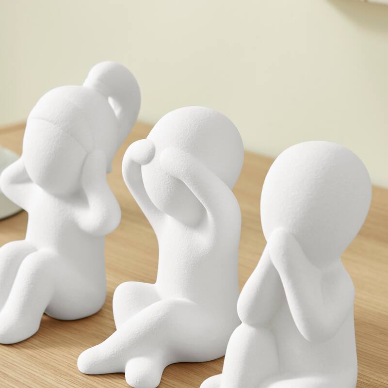 Hans White Abstract Three Wise Children Matte Ceramic Sculpture Set