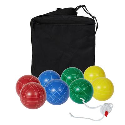90mm Outdoor Bocce Balls Game Set w/ 8 Resin Balls in 4 Colors Pallino, Carry Bag & Measuring Rope for Family (2-8 Players)