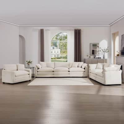 Oversized 3 - Piece Sofa Set with Corduroy 3-Seater Sofa and 2-Seater Loveseat & Single Deep Seat Sofa Chair for Livingroom