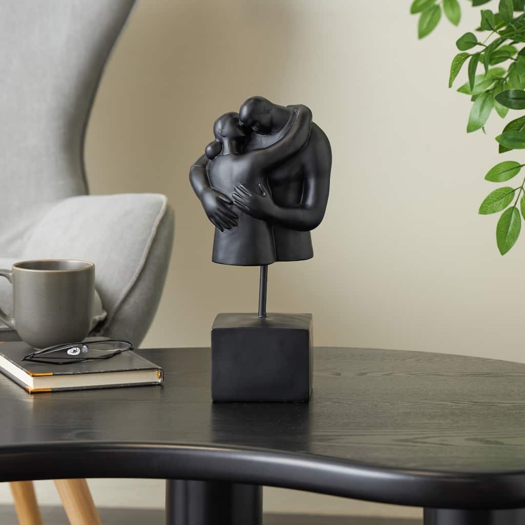 Black Resin Hugging People Decorative Sculpture with Square Base