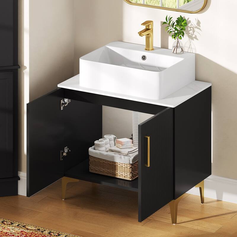 Moasis 24"/30" Bathroom Vanity Sink Combo Black Cabinet Vanity and White Ceramic Sink