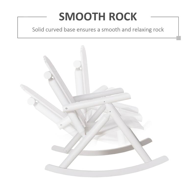 Outdoor Wooden Rocking Chair,Double-Person Rustic Adirondack Rocker With Slatted Seat - White
