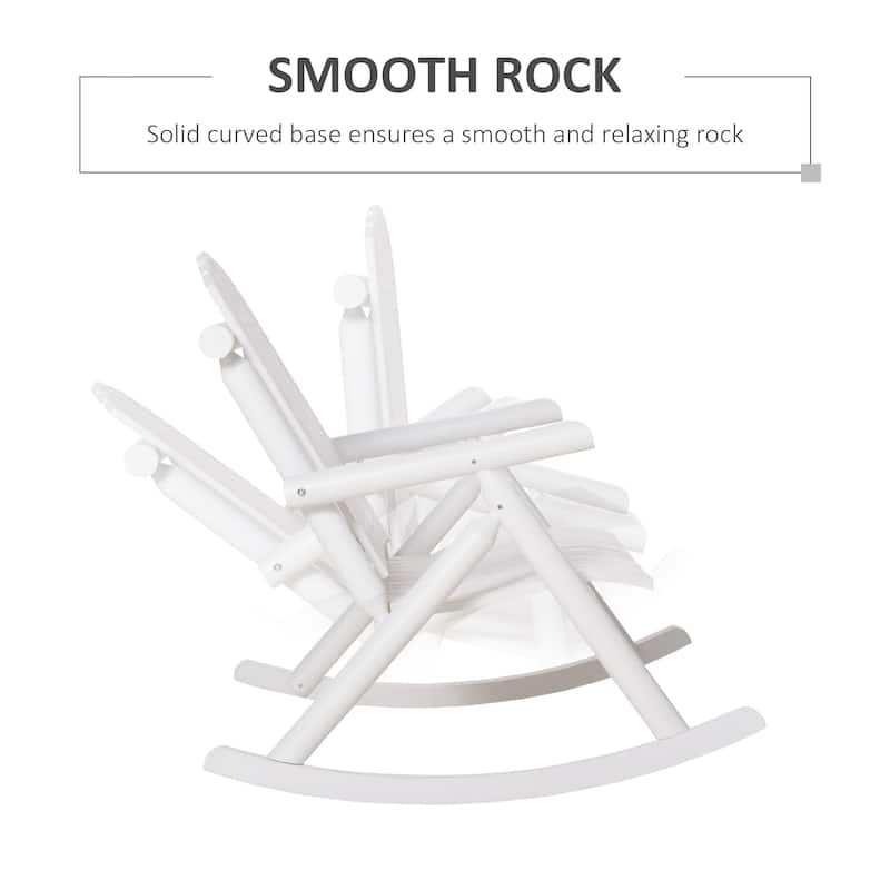 Outsunny Outdoor Wooden Rocking Chair, Double-Person Rustic Adirondack Rocker with Slatted Seat - White