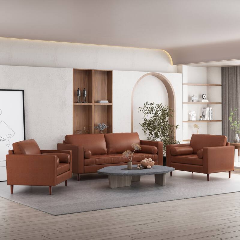 Malinta Faux Leather 3 Seater Sofa and Club Chair Set by Christopher Knight Home - Espresso/ Cognac