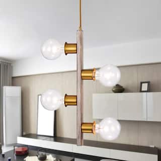 Kirby Wood Grain+Matte Gold 4-Light Vertical Linear Pendant Light