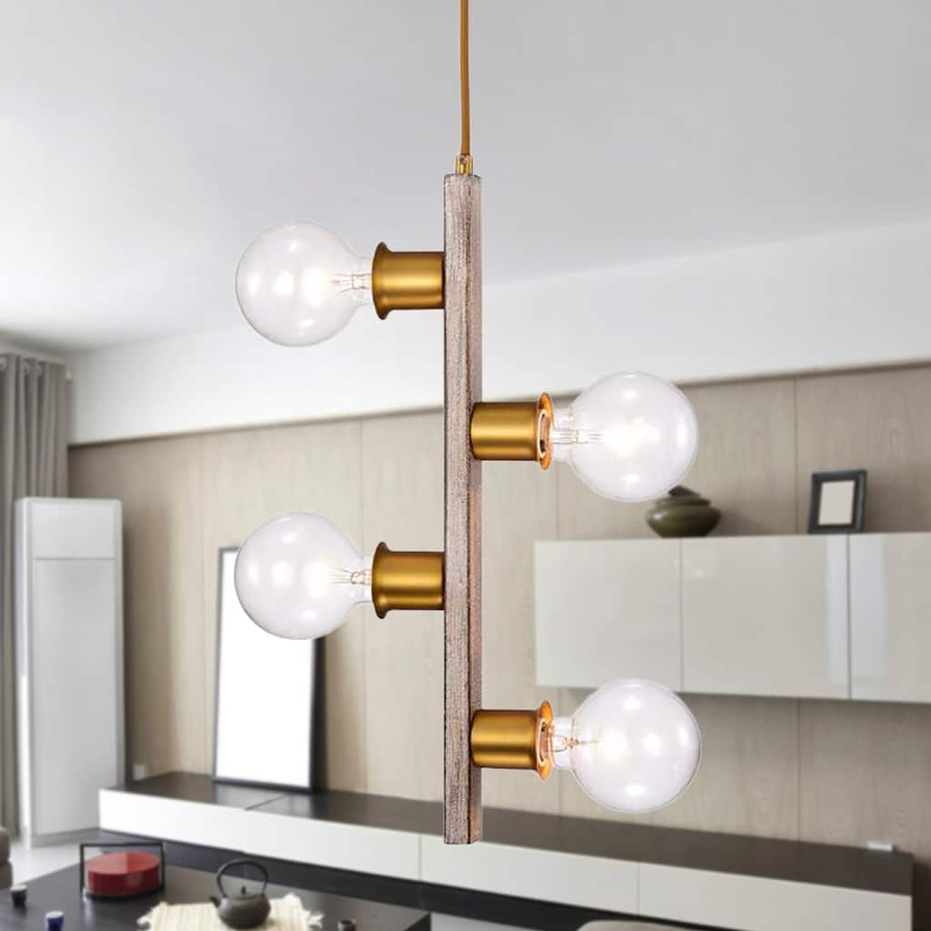 Kirby Wood Grain+Matte Gold 4-Light Vertical Linear Pendant Light