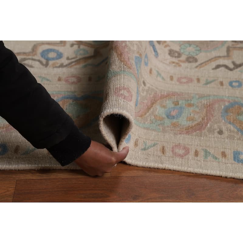 Beige / Ivory Medallion Tabriz Persian Rug Hand-Knotted Wool Carpet - 8'0"x 11'4"
