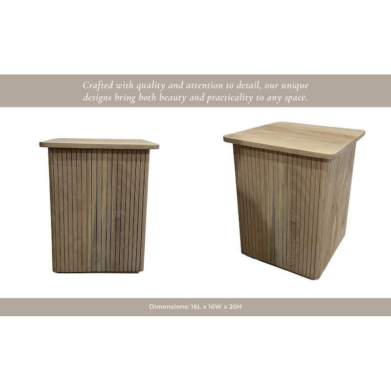 Mango Wood Accent Table Slatted Panel Design Casual Style - 20" Brown - 16" x 16" x 20"