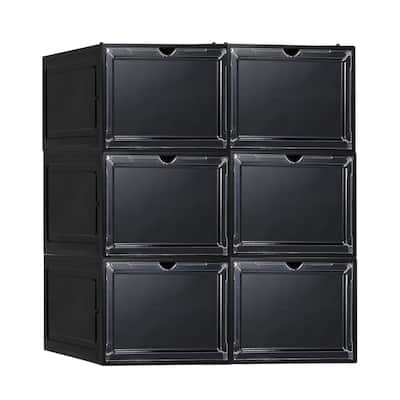 Shoe Box with Clear Door Storage and Display Shoe Containers Black, 6 Packs - Black