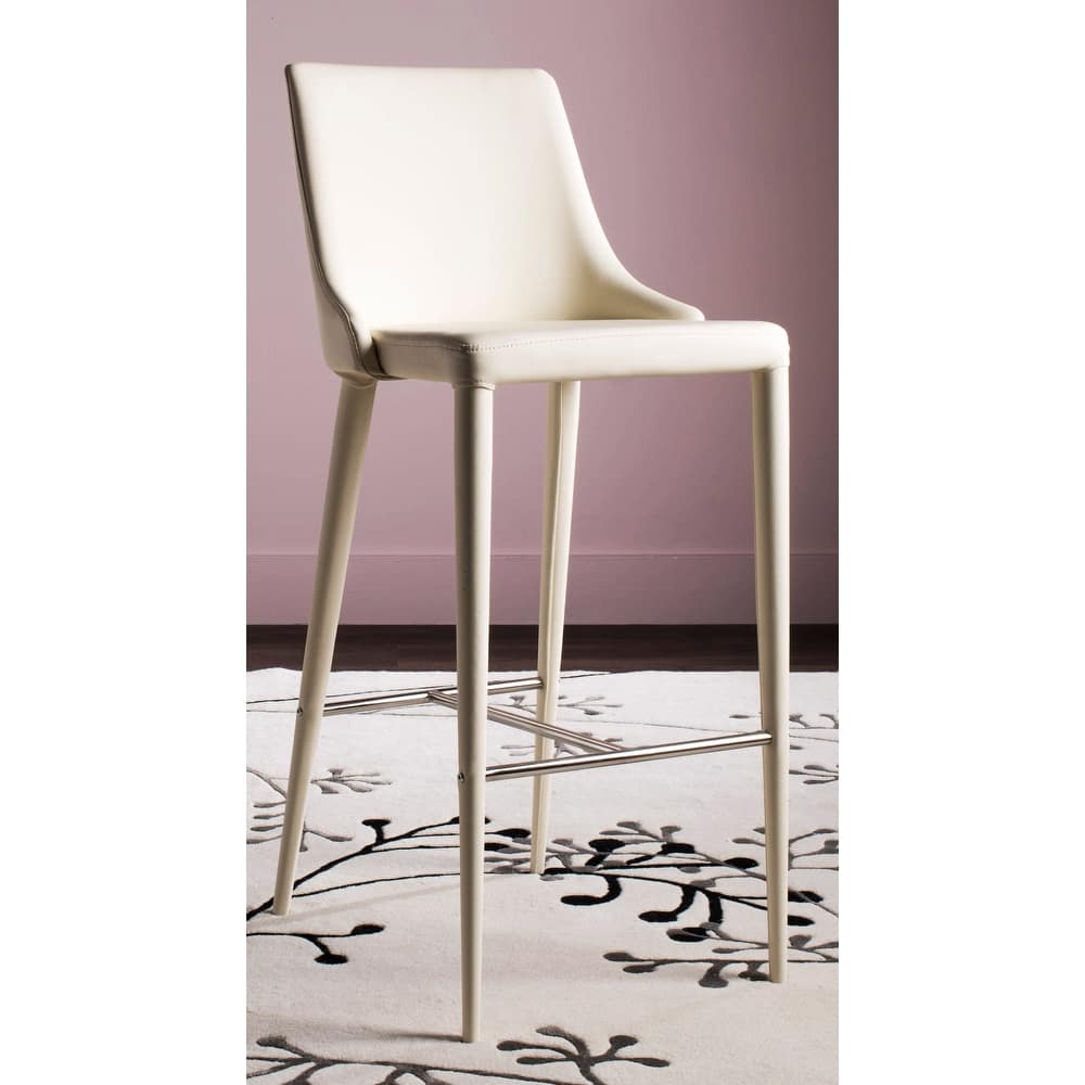 SAFAVIEH Carlene Mid-Century Dining Modern 42-inch White Leather Bar Stool - 21.2" x 18.9" x 41.8" - 21Wx19Dx42H