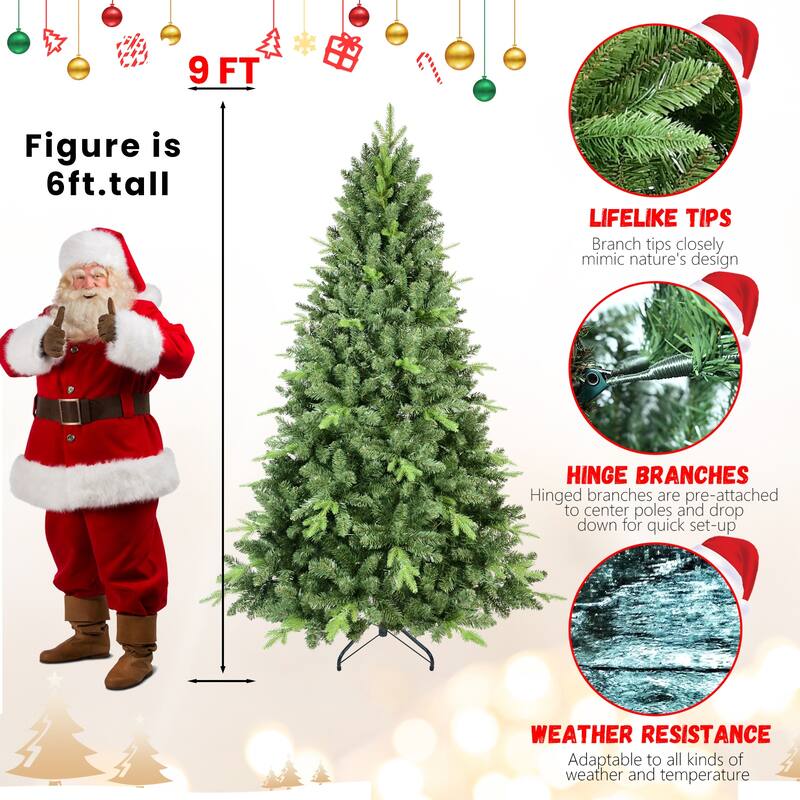 Classic Christmas Tree - PE/PVC Tips, Realistic Hinged Branches, Full Natural Look, Metal Stand - Green
