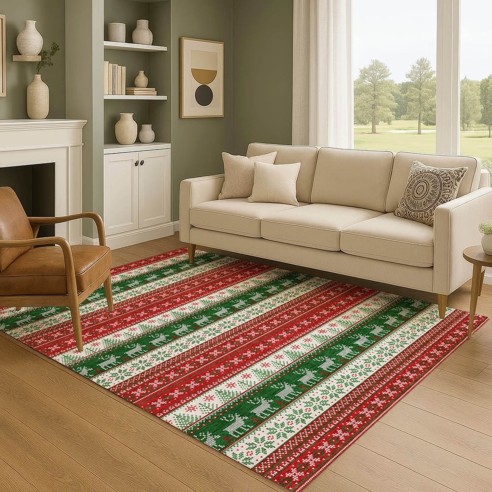Premium Washable Super Soft Chritmas Stripes Mayfield Rug