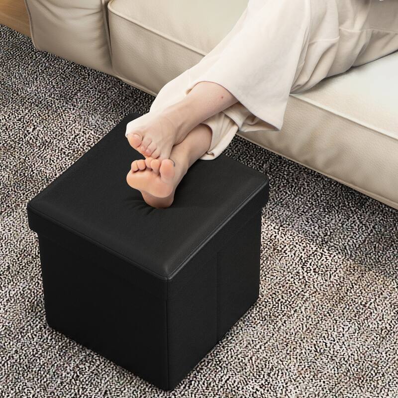 Upholstered Square Footstool with PVC Leather Surface for Bedroom