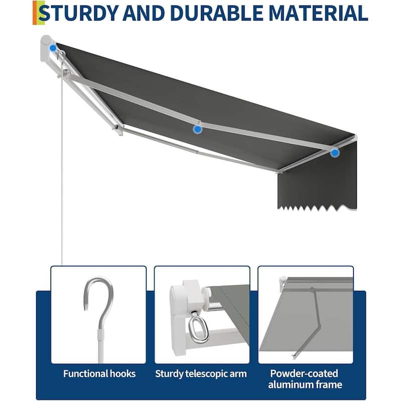 13'x10' Retractable Waterproof Patio Awning, Sun Shade Awning with Manual Crank Handle - N/A