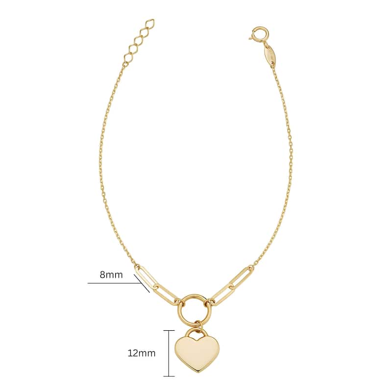 Fremada 10k Yellow Gold Heart Dangle Adjustable Bracelet