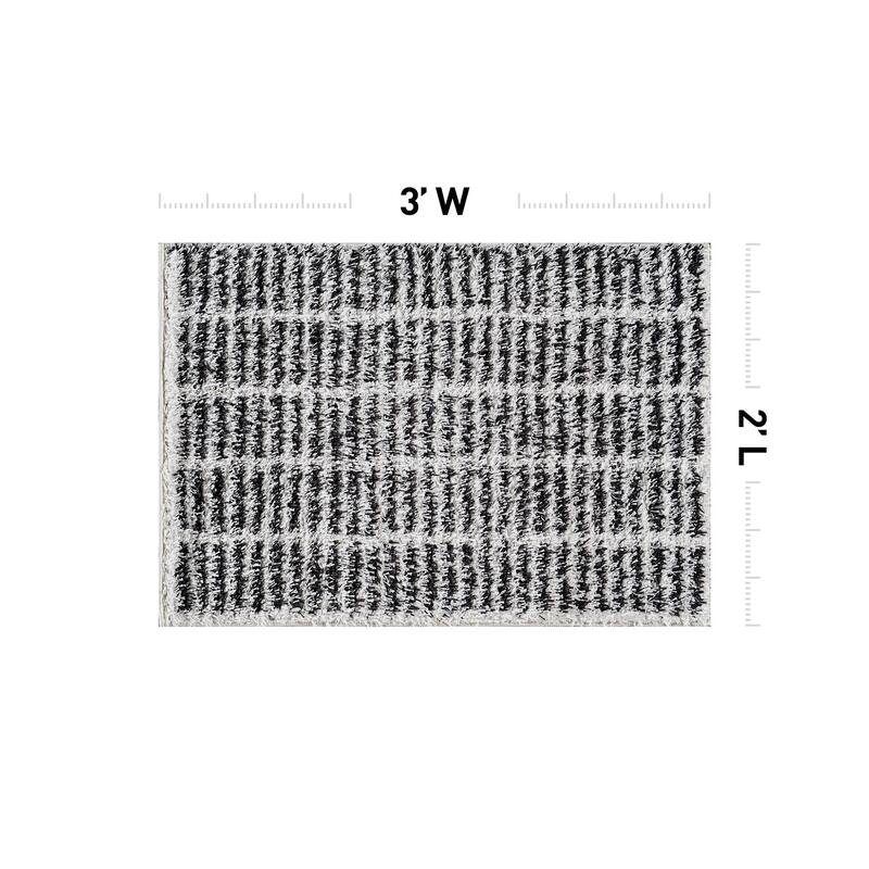 Bohemian Stripe Lines Shag Rug - Textured Surface - Anthracite Dark Gray - Easy to Clean