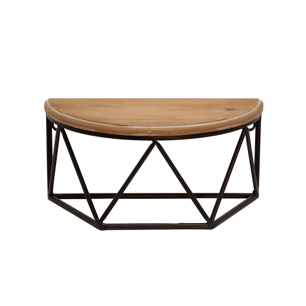 Wood Metal Geometric Demilune Wall Shelf - White, 16"