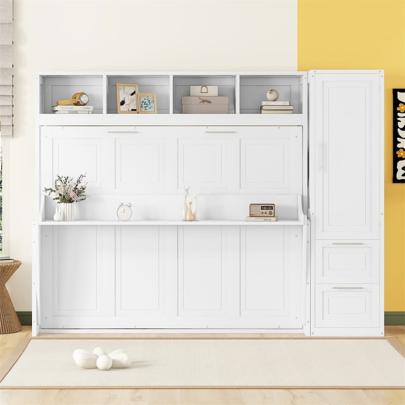 Queen Size Murphy Bed Wall Bed with Closet and Drawers