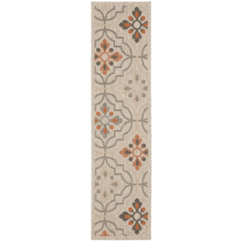 Vista Home Higgins Quatrefoil Panel Indoor/ Outdoor Area Rug by Havenside Home - 1'10" x 7'6" Runner - Grey/Orange