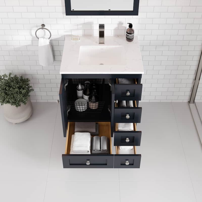 Eviva Acclaim 24"W Bath Vanity with Carrara Quartz Top & Undermount Sink