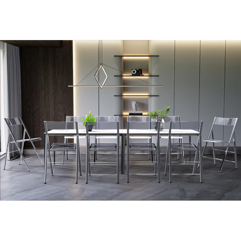 Menno Foldable Acrylic Dining Chair with Metal Frame – Modern Transparent Seat for Indoor Outdoor Kitchen Office or Events