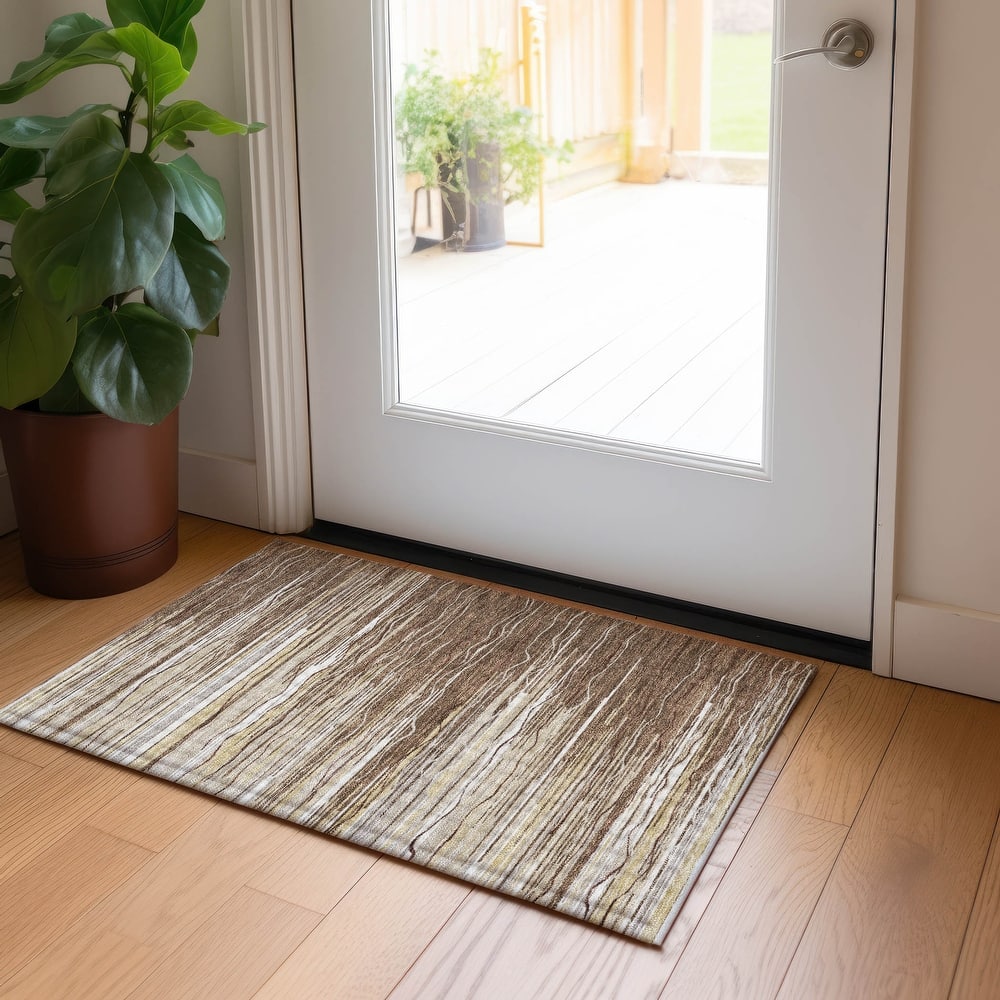 Machine Washable Indoor/ Outdoor Modern Stripe Chantille Rug